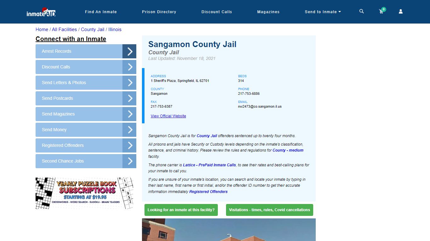 Sangamon County Jail - Inmate Locator - Springfield, IL